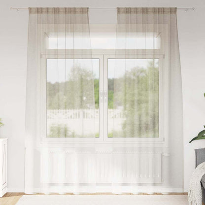 Voile Curtain with Curtains 2 pcs Sand 225 x 140 cm Polyester