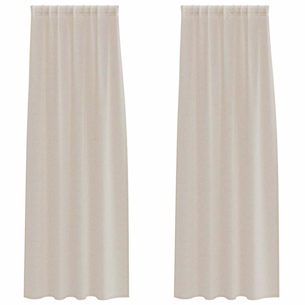 Voile Curtain with Curtains 2 pcs Sand 245 x 140 cm Polyester