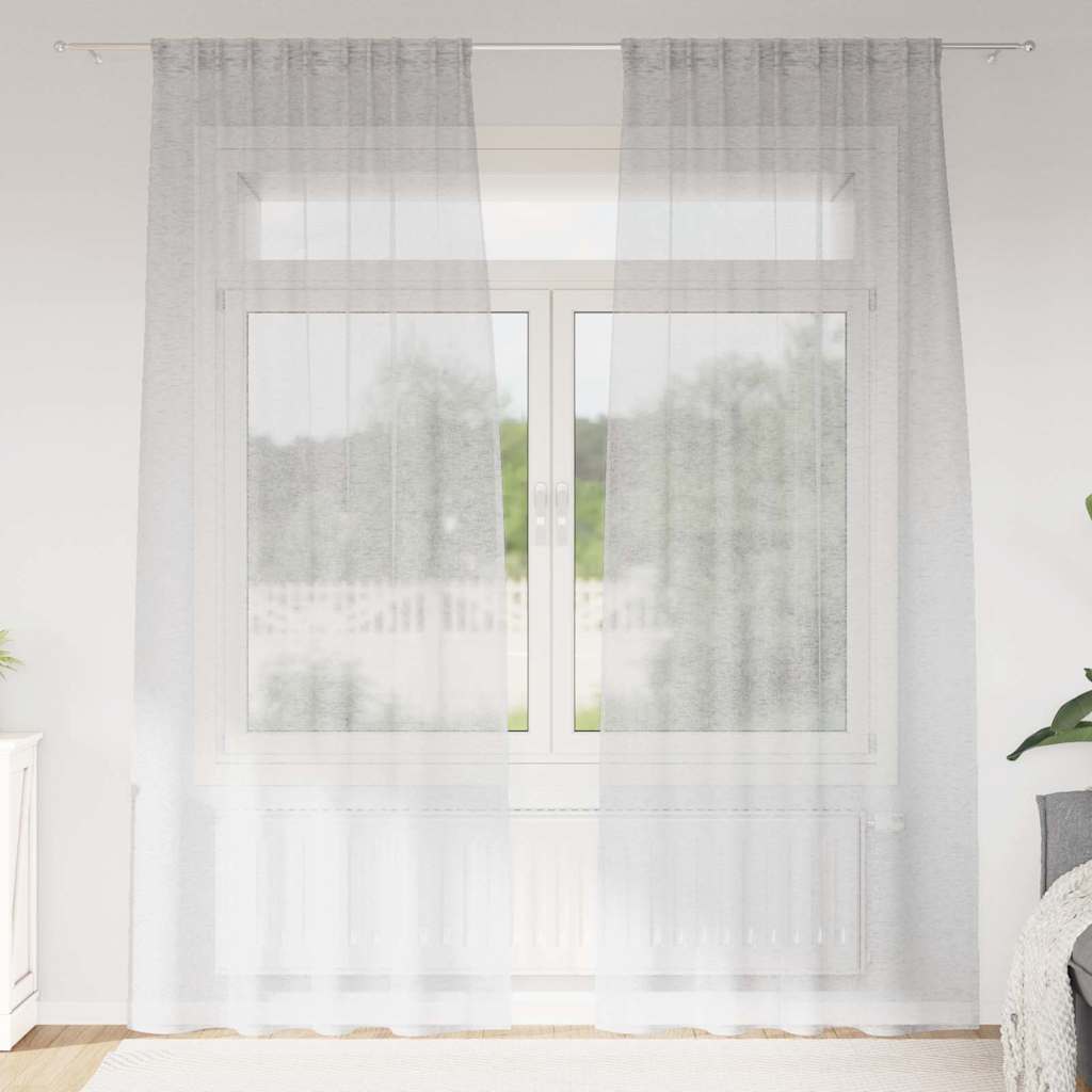 Voile Curtain 2 pcs Light Grey 245 x 140 cm Polyester