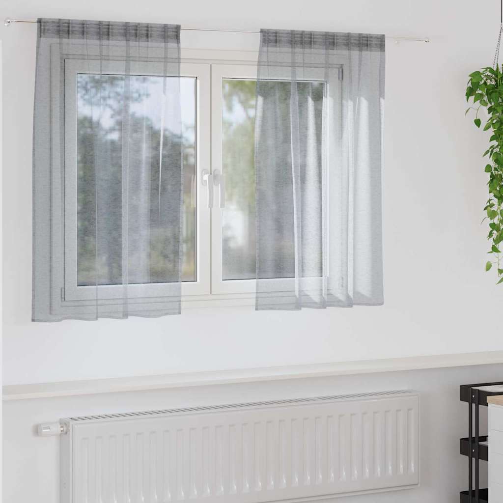 Voile Curtain 2 pcs Dark Grey 140 x 140 cm Polyester