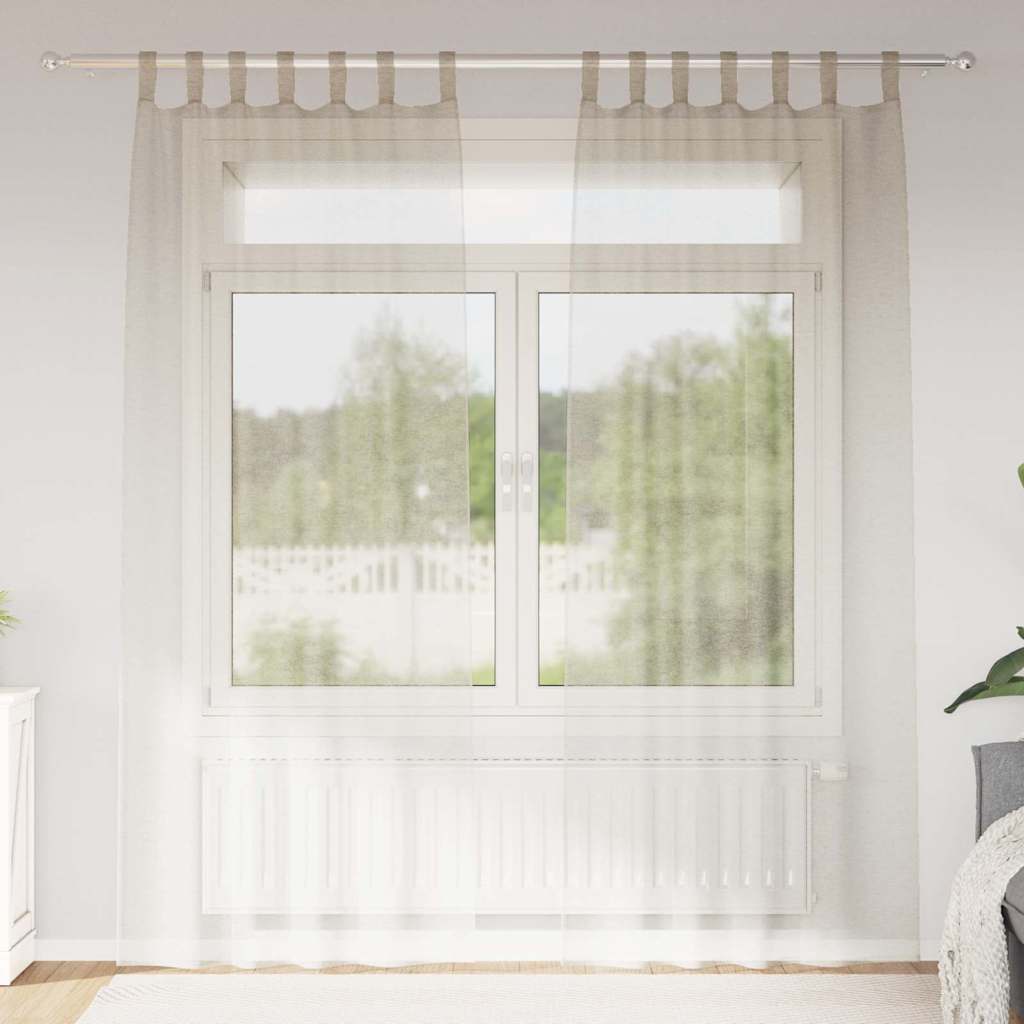 Voile Curtain with Curtains 2 pcs Sand 245 x 140 cm Polyester