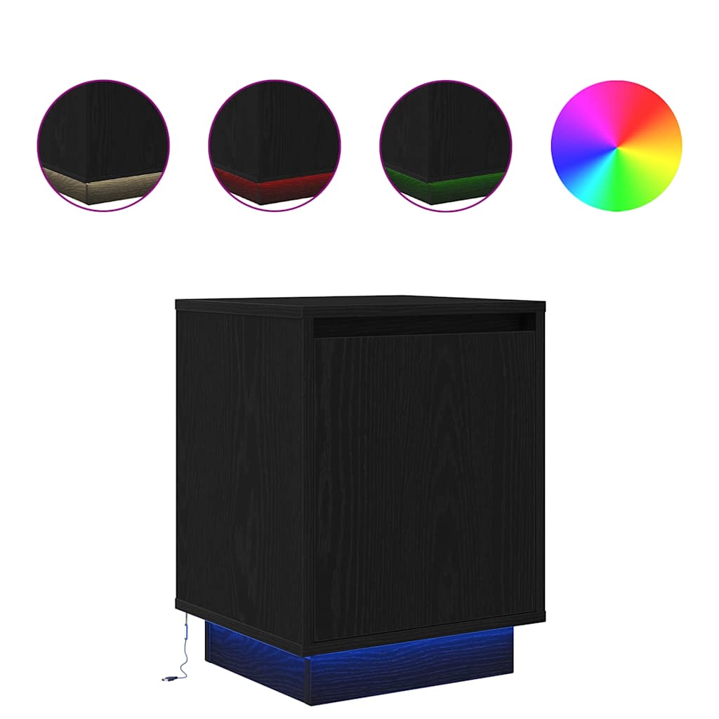 Bedside Cabinets with LED Lights 2 pcs Black 38x34x50 cm