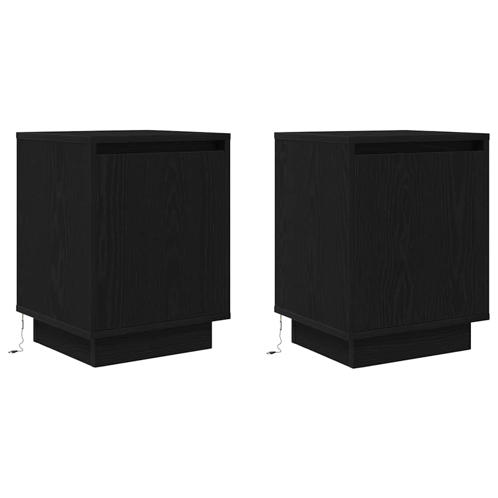 Bedside Cabinets with LED Lights 2 pcs Black 38x34x50 cm