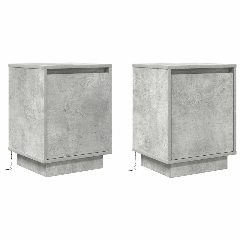 Bedside Cabinets with LED Lights 2 pcs Concrete Grey 38x34x50cm