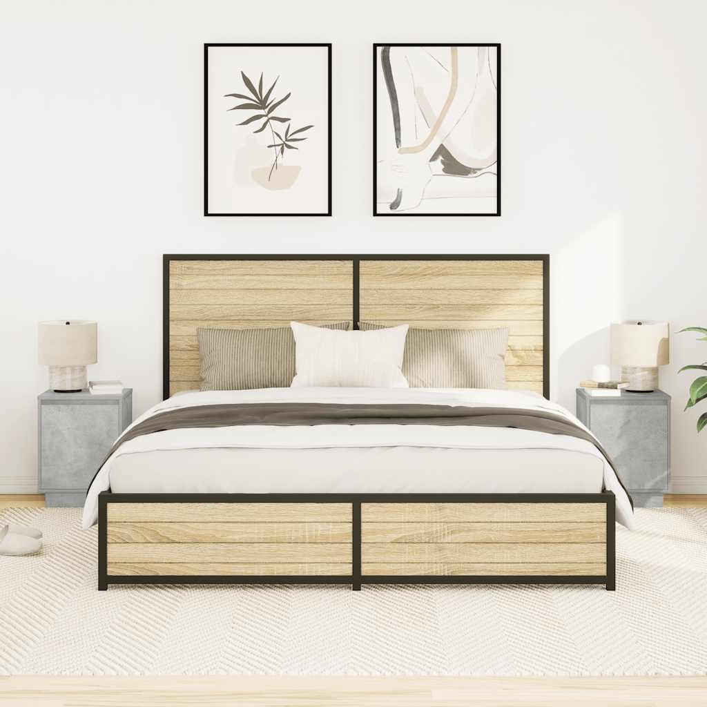Bedside Cabinets with LED Lights 2 pcs Concrete Grey 38x34x50cm