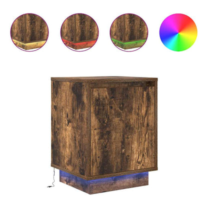Bedside Cabinets with LED Lights 2 pcs Smoked Oak 38x34x50 cm