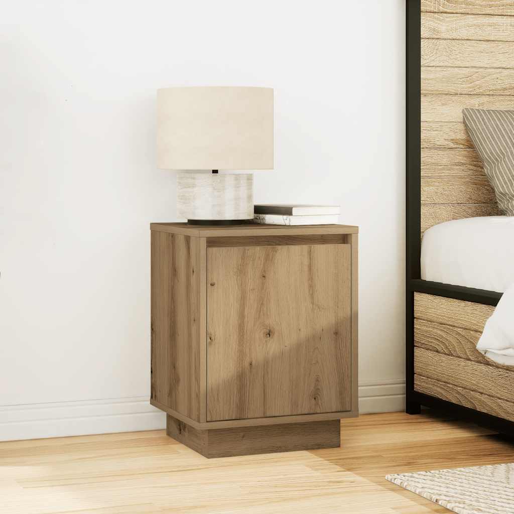 Bedside Cabinet with LED Lights Artisan Oak 38x34x50 cm