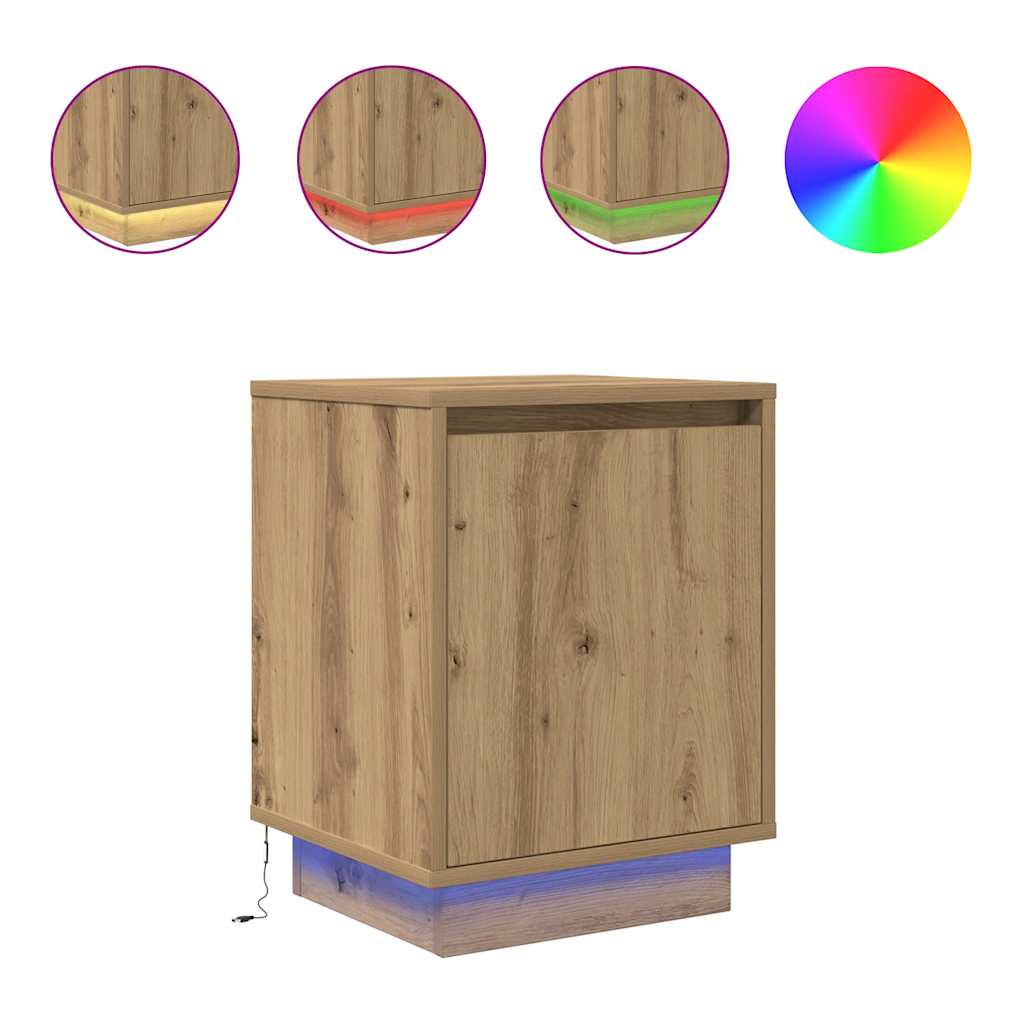 Bedside Cabinets with LED Lights 2 pcs Artisan Oak 38x34x50 cm