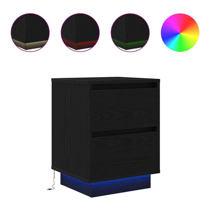 Bedside Cabinets with LED Lights 2 pcs Black 38x34x50 cm
