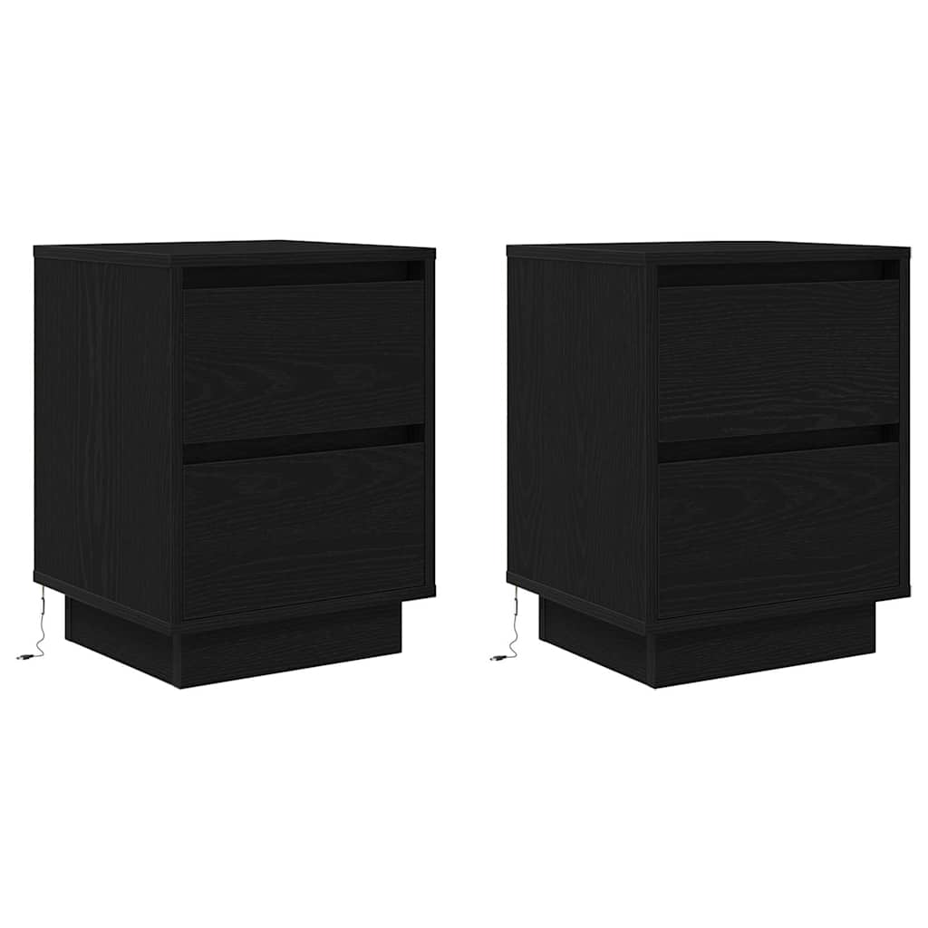 Bedside Cabinets with LED Lights 2 pcs Black 38x34x50 cm