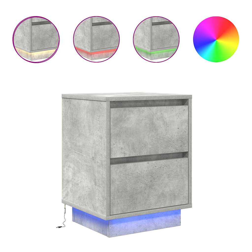 Bedside Cabinets with LED Lights 2 pcs Concrete Grey 38x34x50cm
