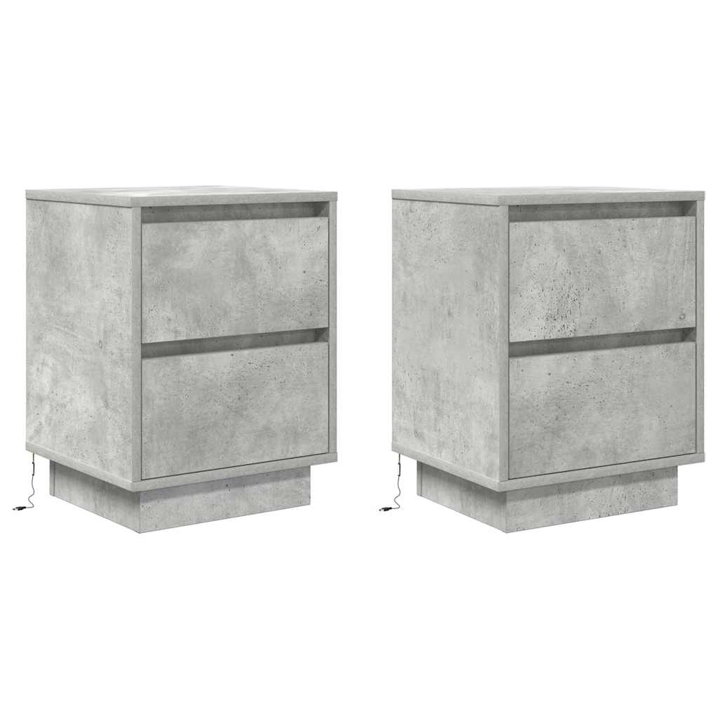 Bedside Cabinets with LED Lights 2 pcs Concrete Grey 38x34x50cm