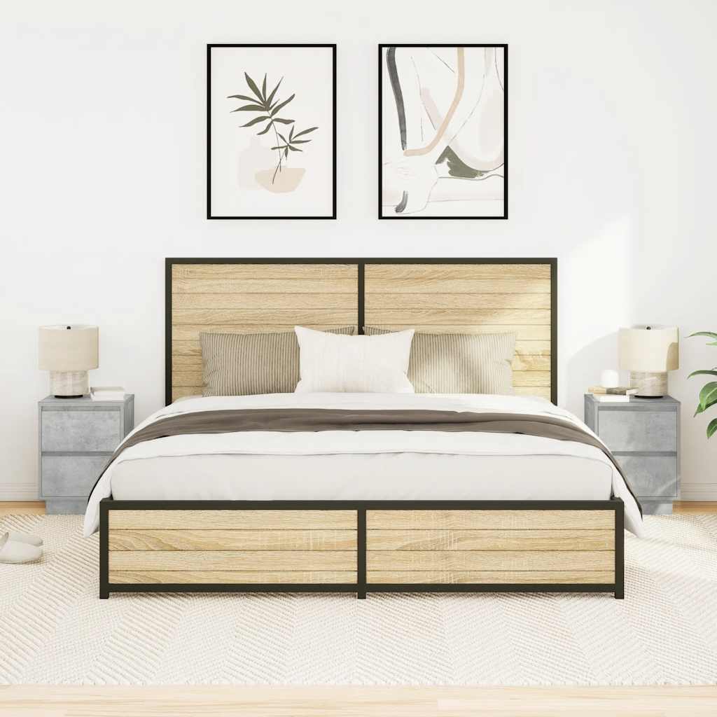 Bedside Cabinets with LED Lights 2 pcs Concrete Grey 38x34x50cm