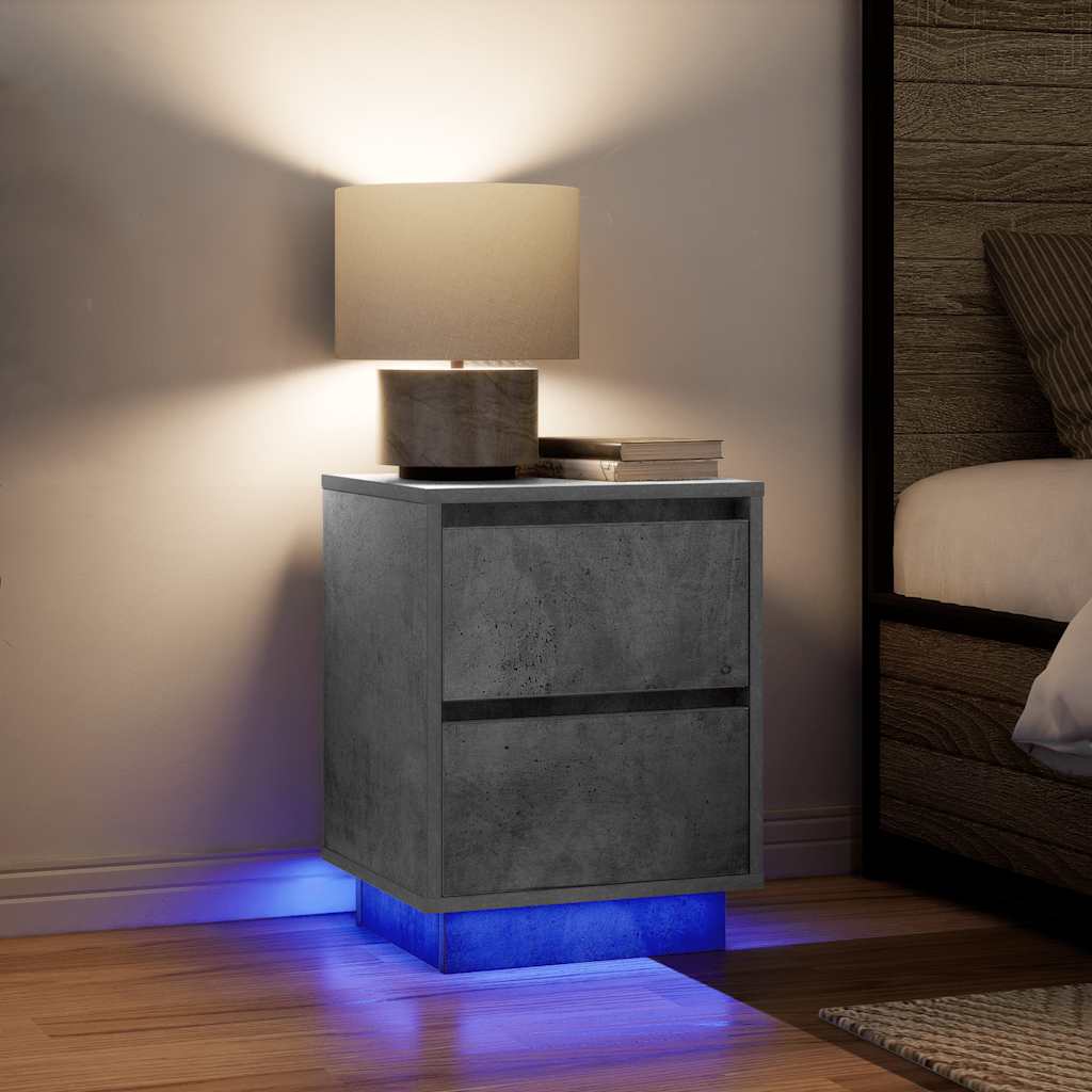 Bedside Cabinets with LED Lights 2 pcs Concrete Grey 38x34x50cm