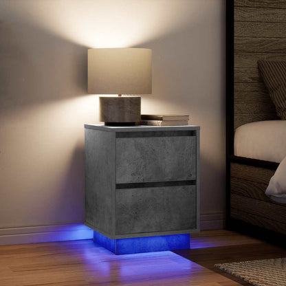 Bedside Cabinets with LED Lights 2 pcs Concrete Grey 38x34x50cm