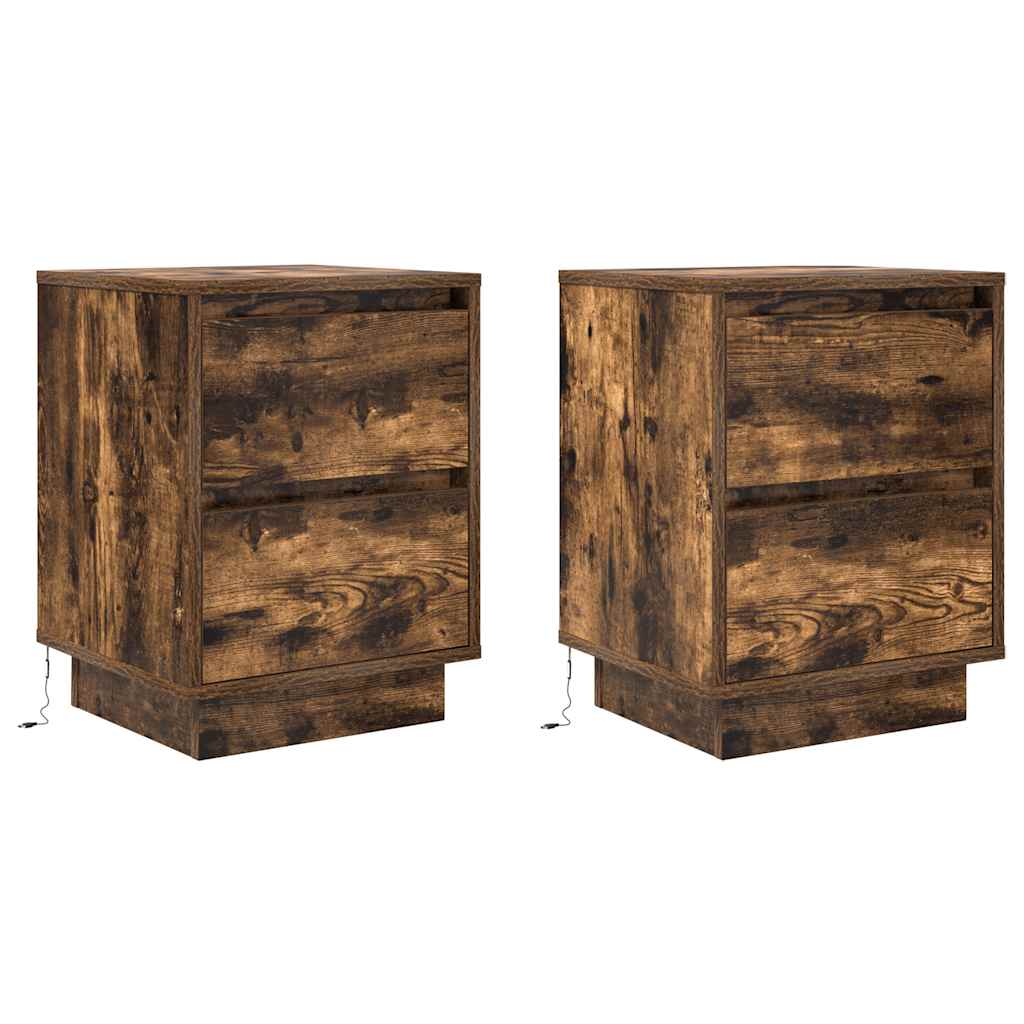 Bedside Cabinets with LED Lights 2 pcs Smoked Oak 38x34x50 cm