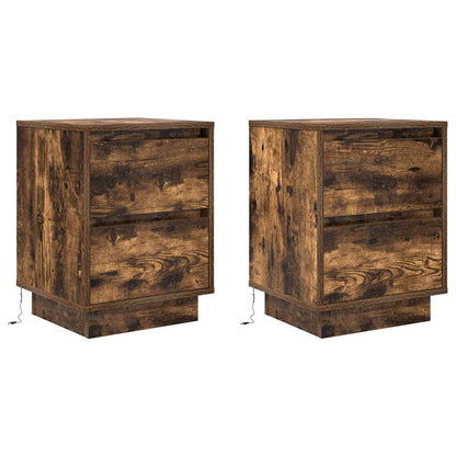 Bedside Cabinets with LED Lights 2 pcs Smoked Oak 38x34x50 cm
