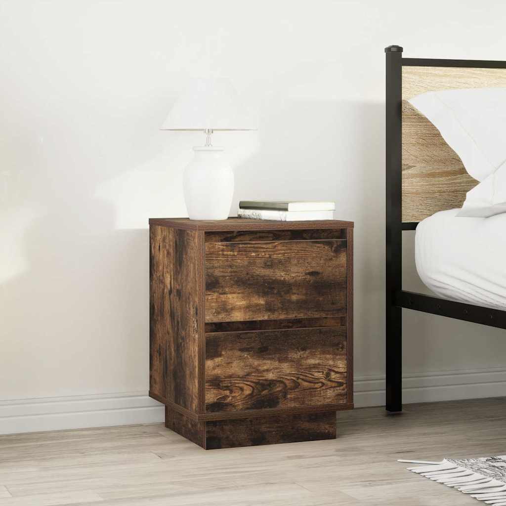 Bedside Cabinets with LED Lights 2 pcs Smoked Oak 38x34x50 cm