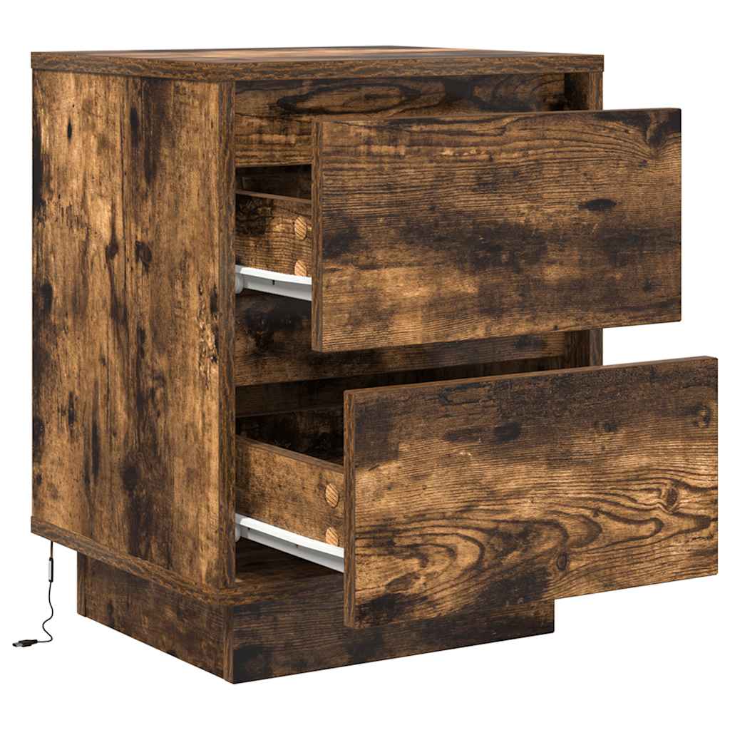 Bedside Cabinets with LED Lights 2 pcs Smoked Oak 38x34x50 cm