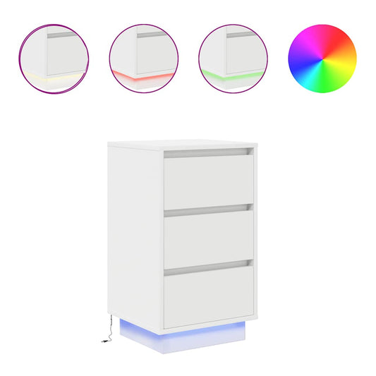 Bedside Cabinet with LED Lights White 38x34x65 cm