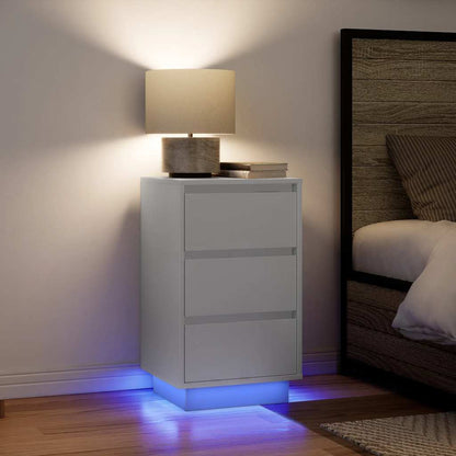 Bedside Cabinet with LED Lights White 38x34x65 cm