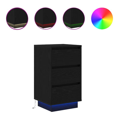Bedside Cabinet with LED Lights Black 38x34x65 cm