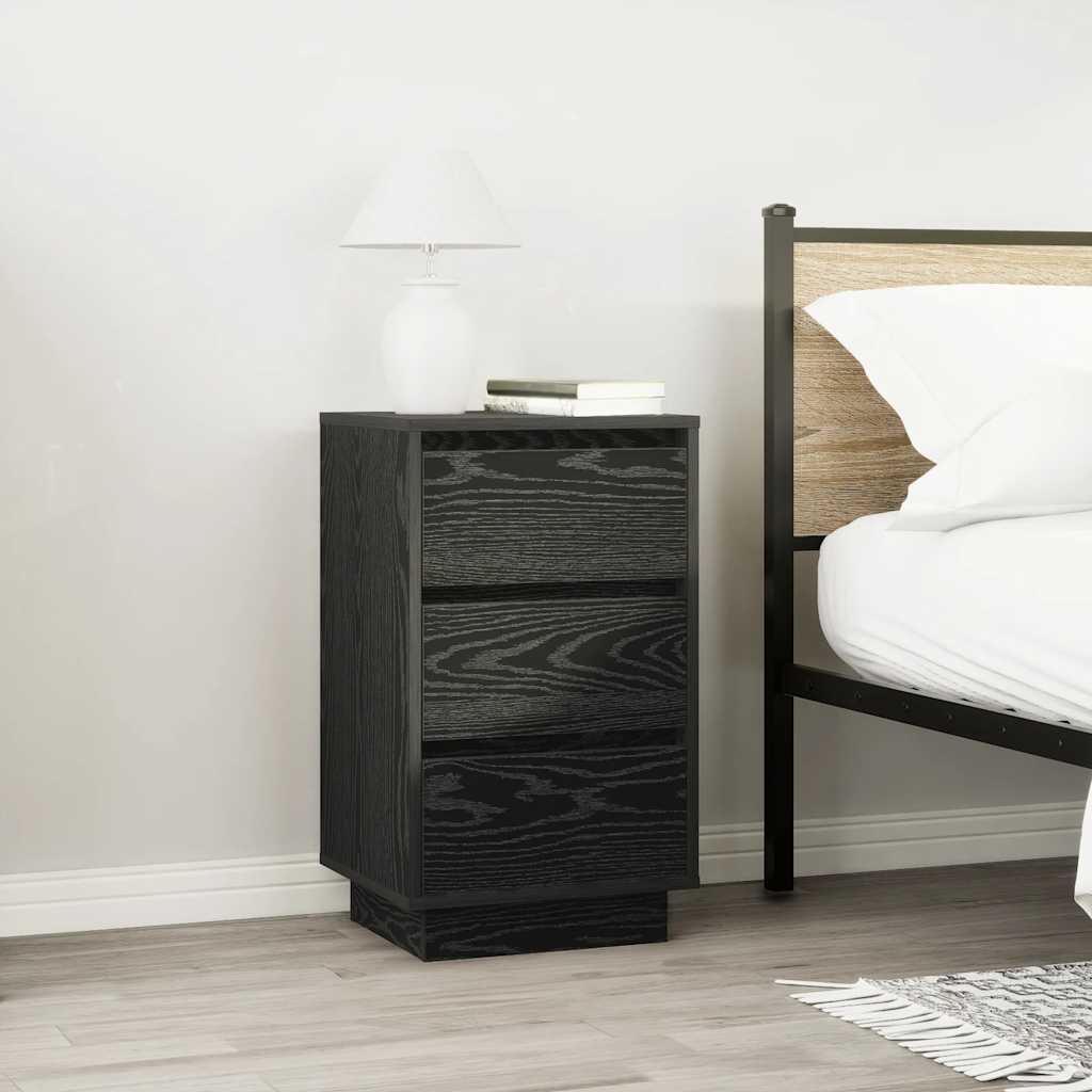 Bedside Cabinet with LED Lights Black 38x34x65 cm