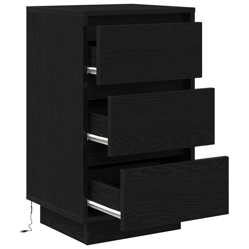 Bedside Cabinet with LED Lights Black 38x34x65 cm