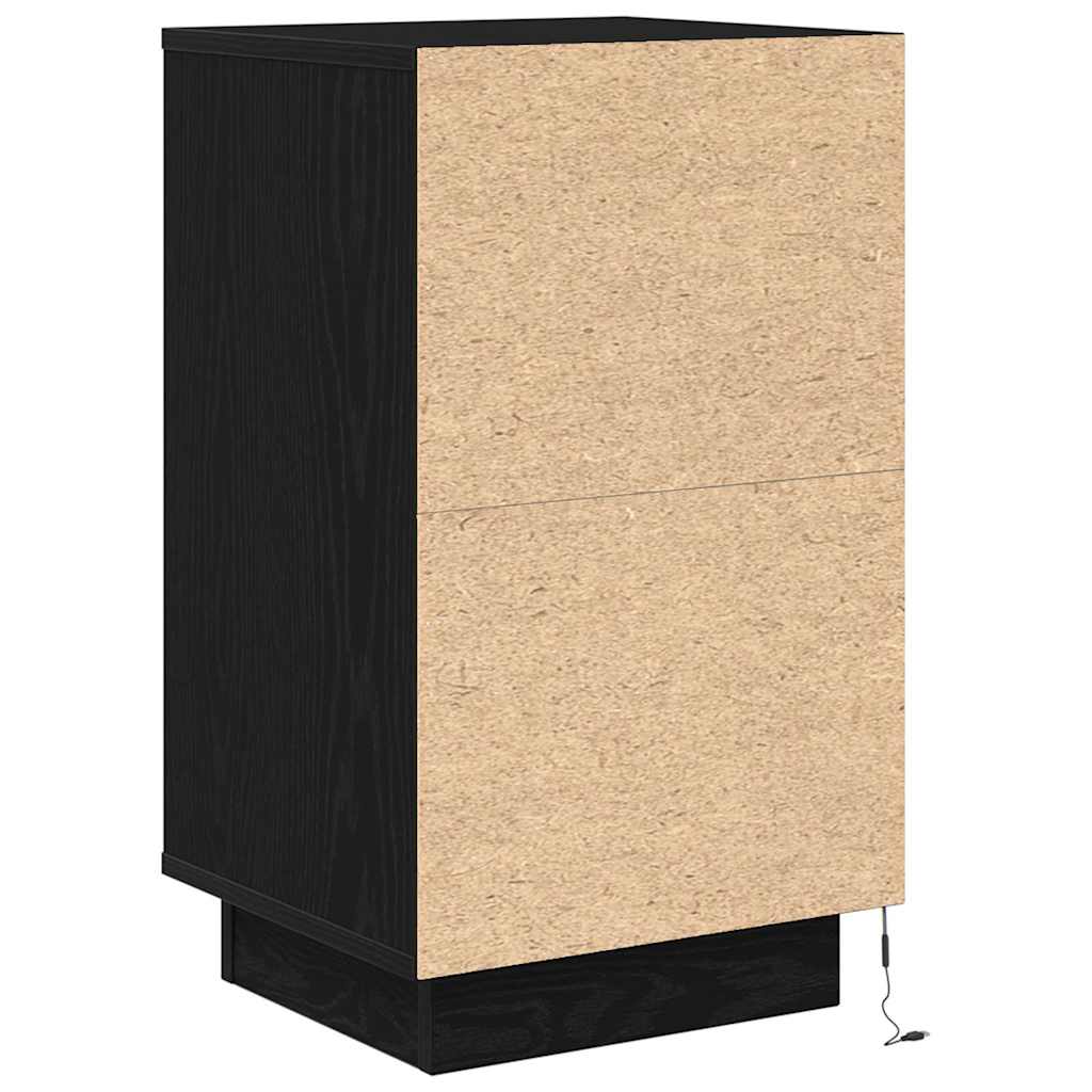 Bedside Cabinet with LED Lights Black 38x34x65 cm