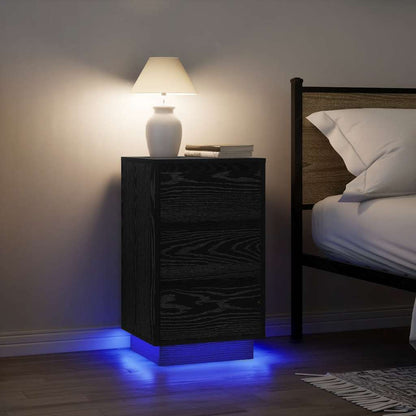 Bedside Cabinet with LED Lights Black 38x34x65 cm