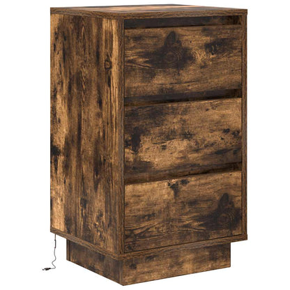Bedside Cabinet with LED Lights Smoked Oak 38x34x65 cm