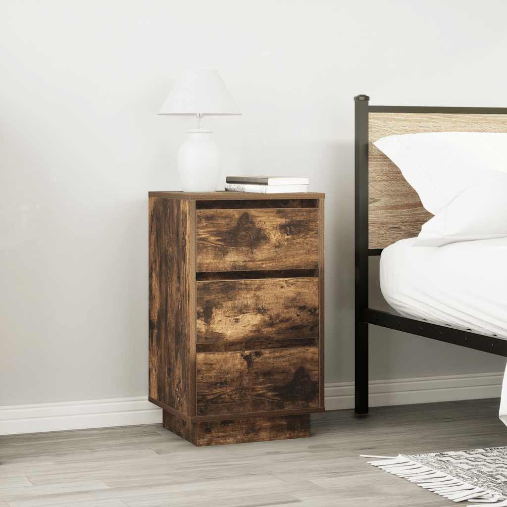 Bedside Cabinet with LED Lights Smoked Oak 38x34x65 cm