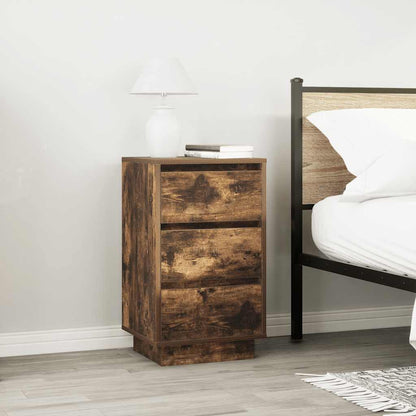 Bedside Cabinet with LED Lights Smoked Oak 38x34x65 cm