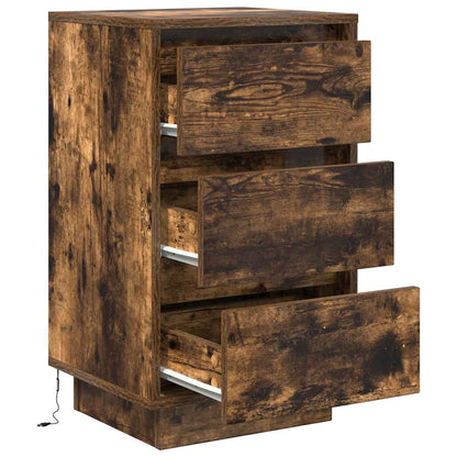 Bedside Cabinet with LED Lights Smoked Oak 38x34x65 cm