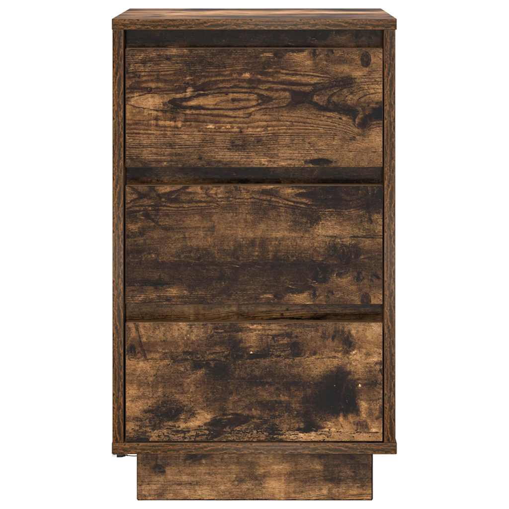 Bedside Cabinet with LED Lights Smoked Oak 38x34x65 cm