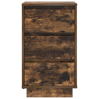 Bedside Cabinet with LED Lights Smoked Oak 38x34x65 cm
