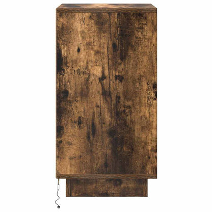 Bedside Cabinet with LED Lights Smoked Oak 38x34x65 cm