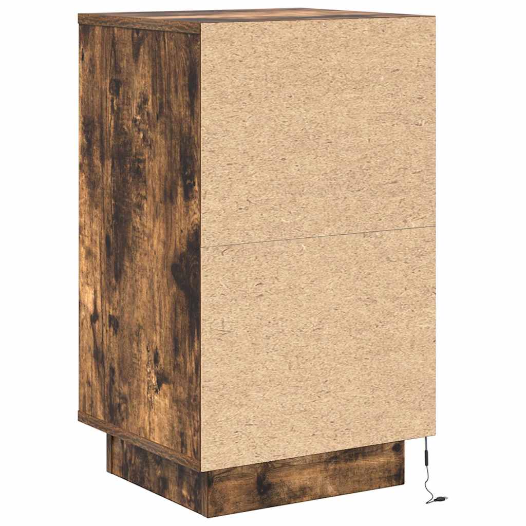 Bedside Cabinet with LED Lights Smoked Oak 38x34x65 cm