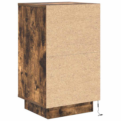 Bedside Cabinet with LED Lights Smoked Oak 38x34x65 cm