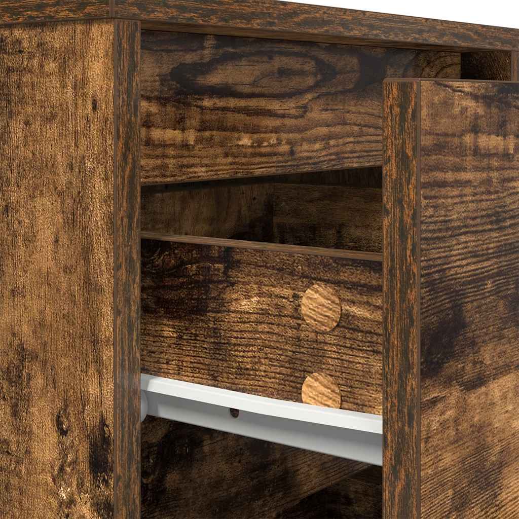 Bedside Cabinet with LED Lights Smoked Oak 38x34x65 cm
