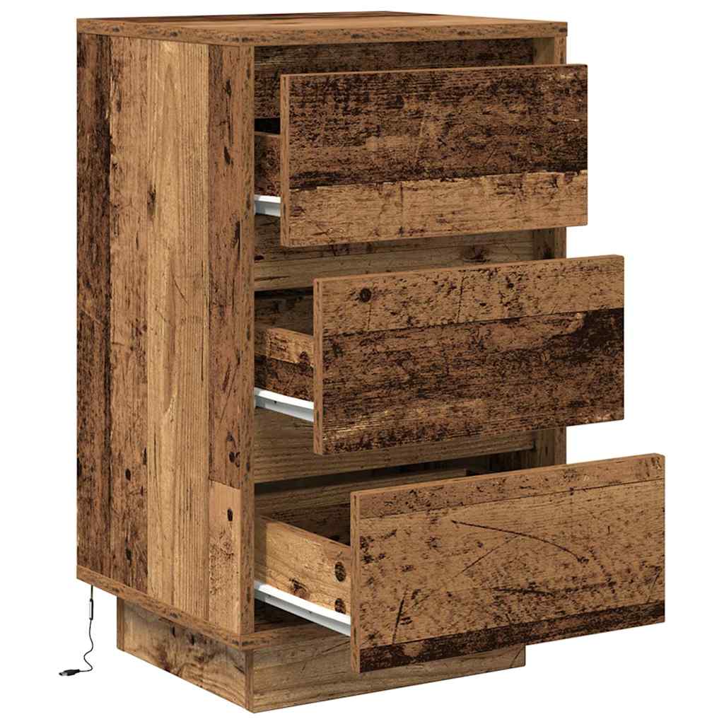 Bedside Cabinet with LED Lights Old Wood 38x34x65 cm