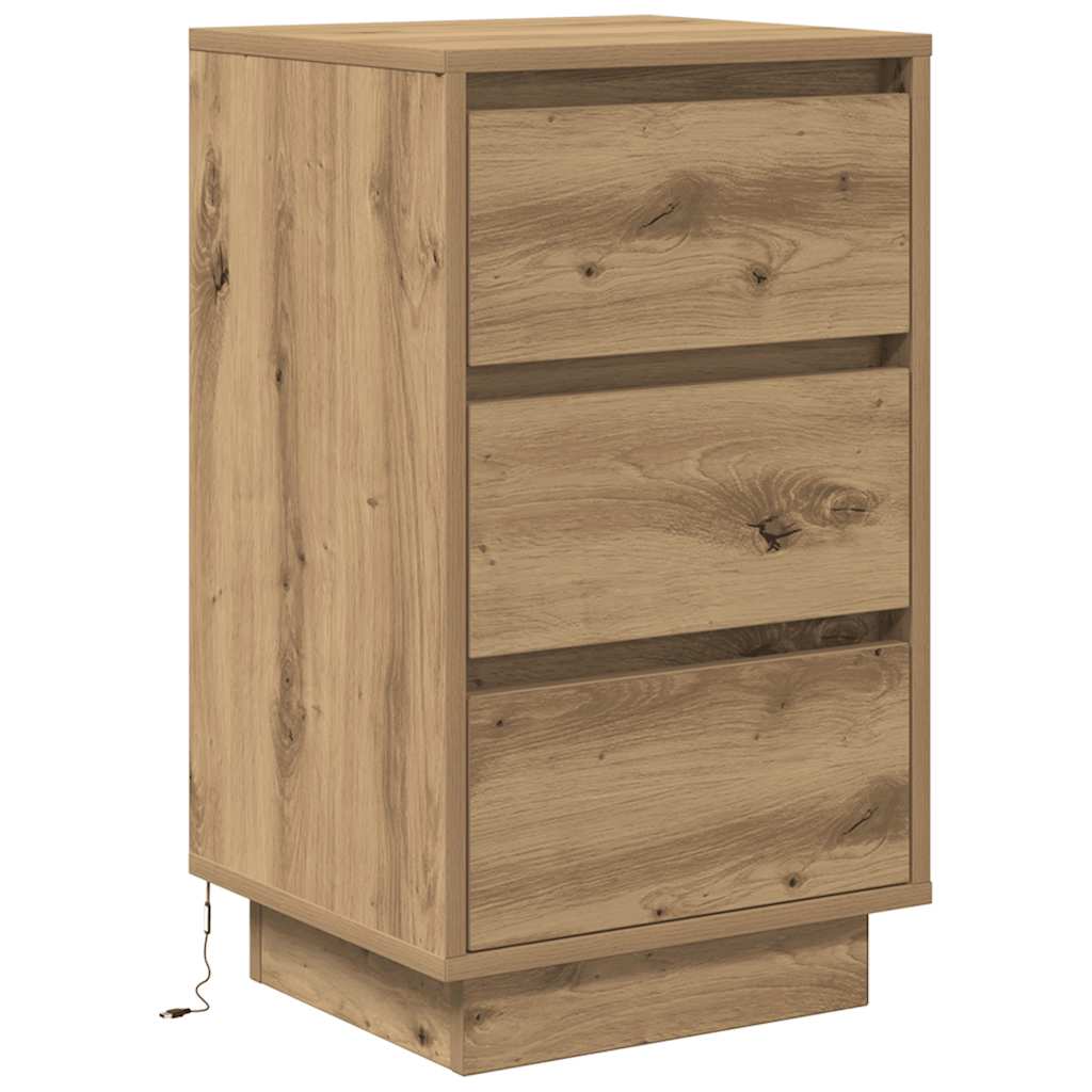 Bedside Cabinet with LED Lights Artisan Oak 38x34x65 cm