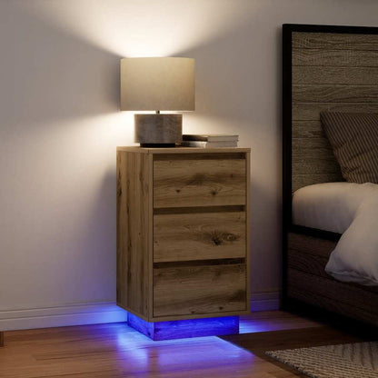 Bedside Cabinet with LED Lights Artisan Oak 38x34x65 cm