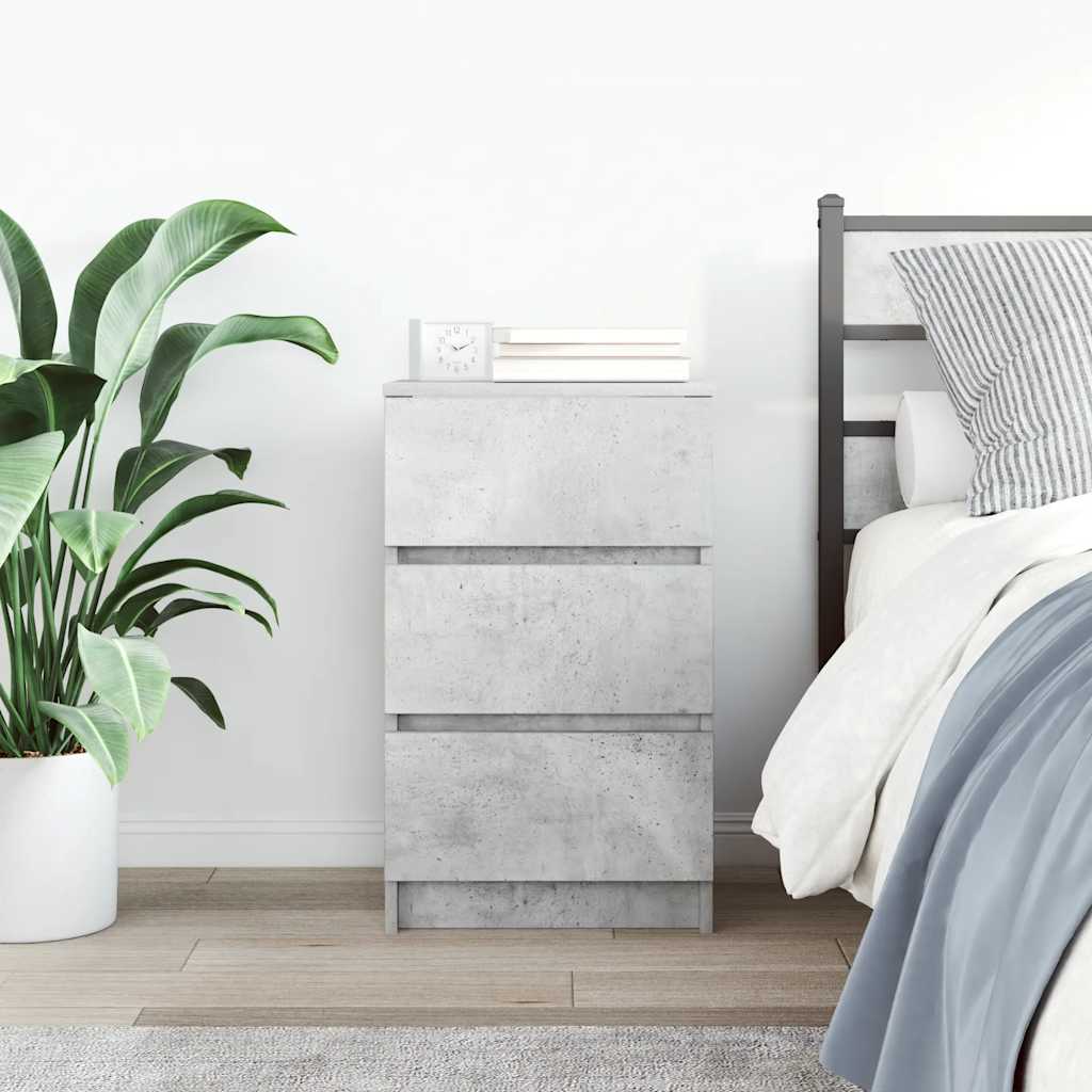 Bedside Cabinet with 3 Drawers Concrete Grey 39x35x65 cm