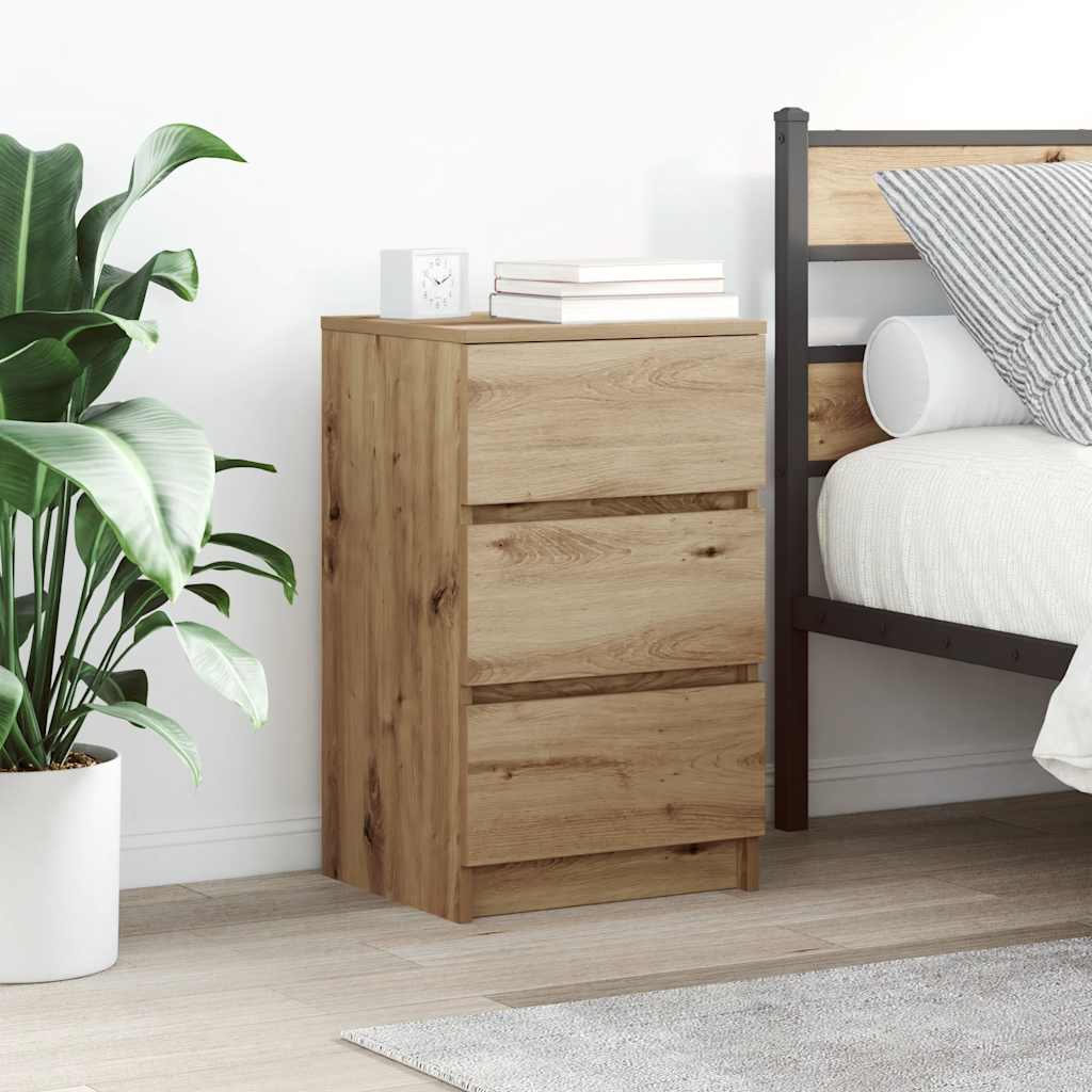 Bedside Cabinet with 3 Drawers Artisan Oak 39x35x65 cm