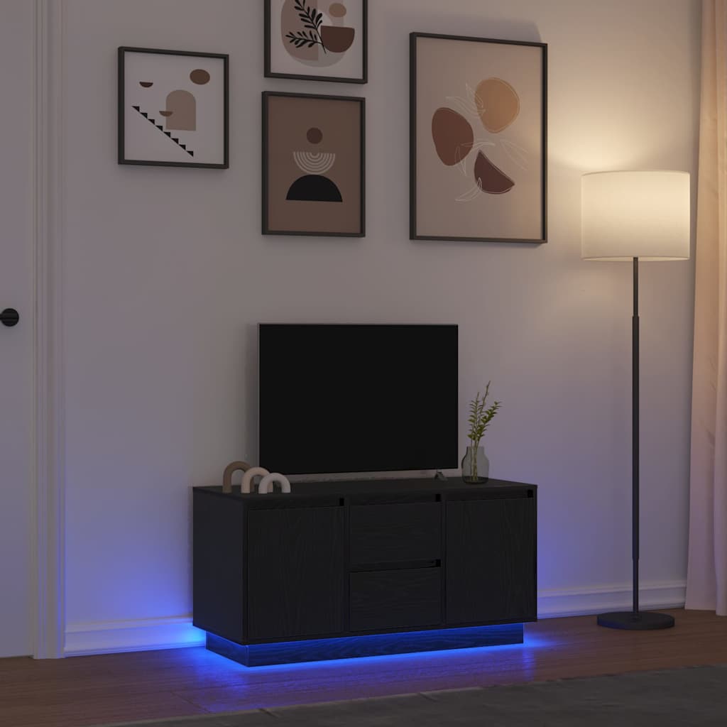TV Cabinet with LED Lights Black Oak 100x41x50 cm