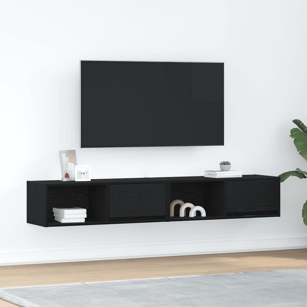 TV Cabinets 2 pcs Black Oak 80x31x25,5 cm Engineered Wood