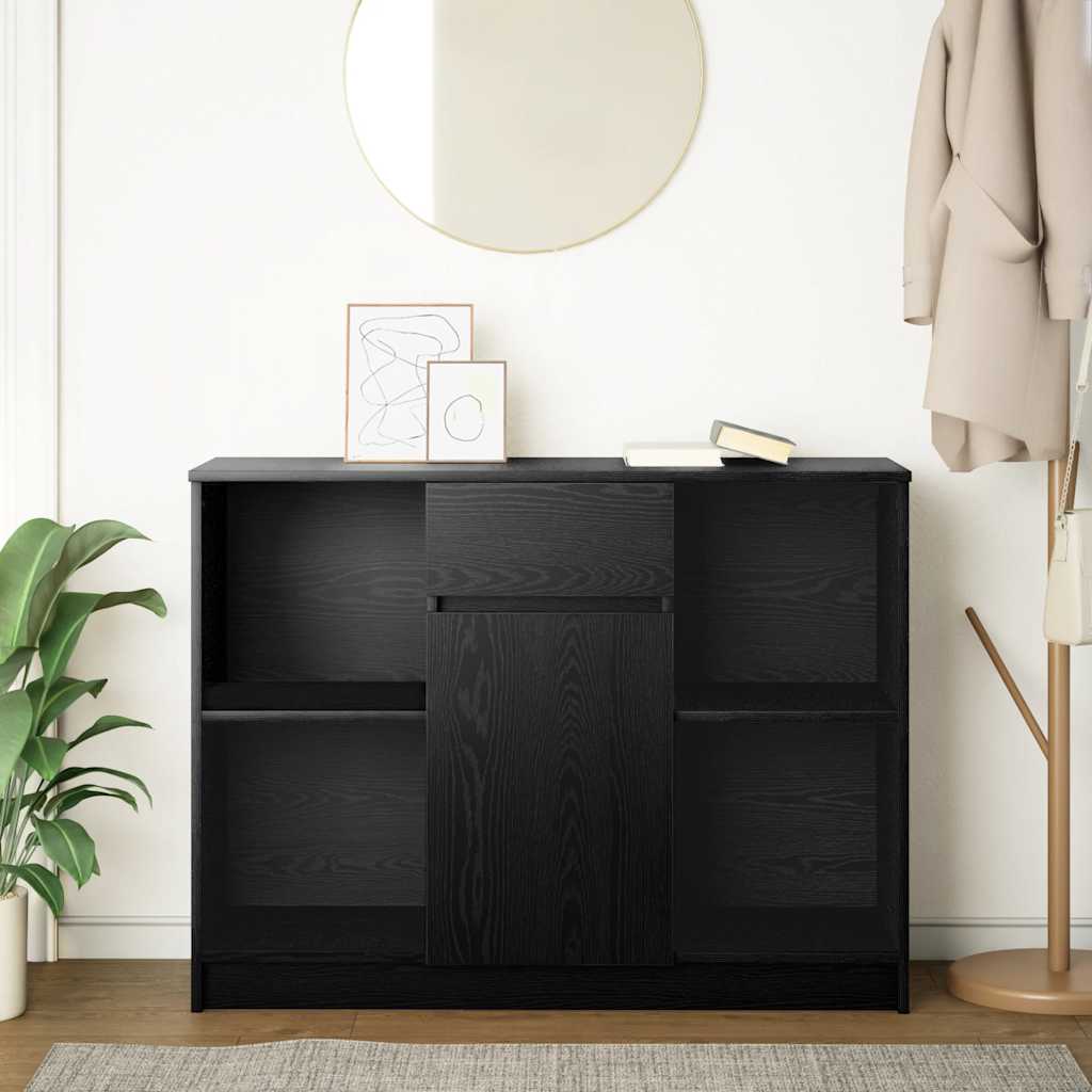 Sideboard with Drawer Black Oak 101x35x76 cm Engineered Wood