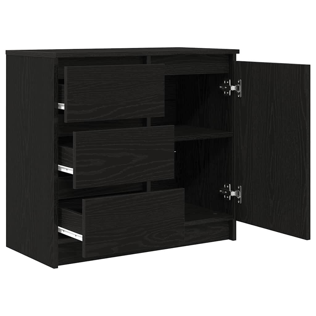 Sideboard with Drawer Black Oak 71x35x65 cm Engineered Wood