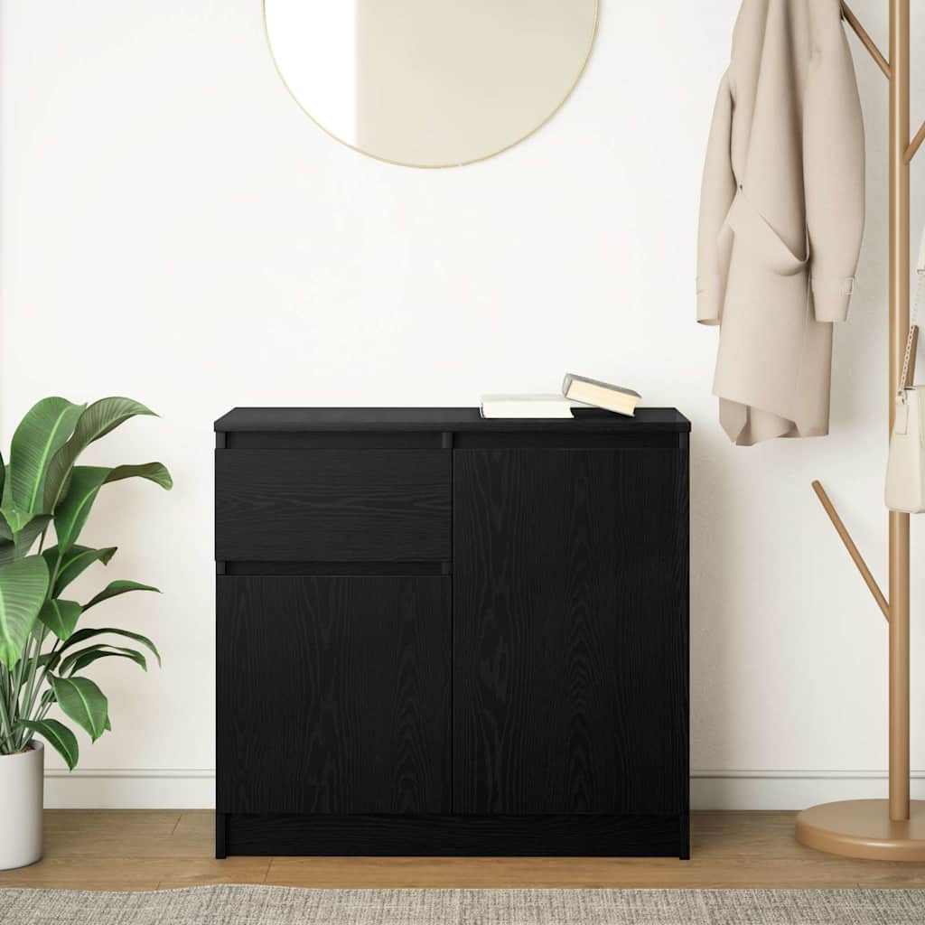 Sideboard with Drawer Black Oak 71x35x65 cm Engineered Wood